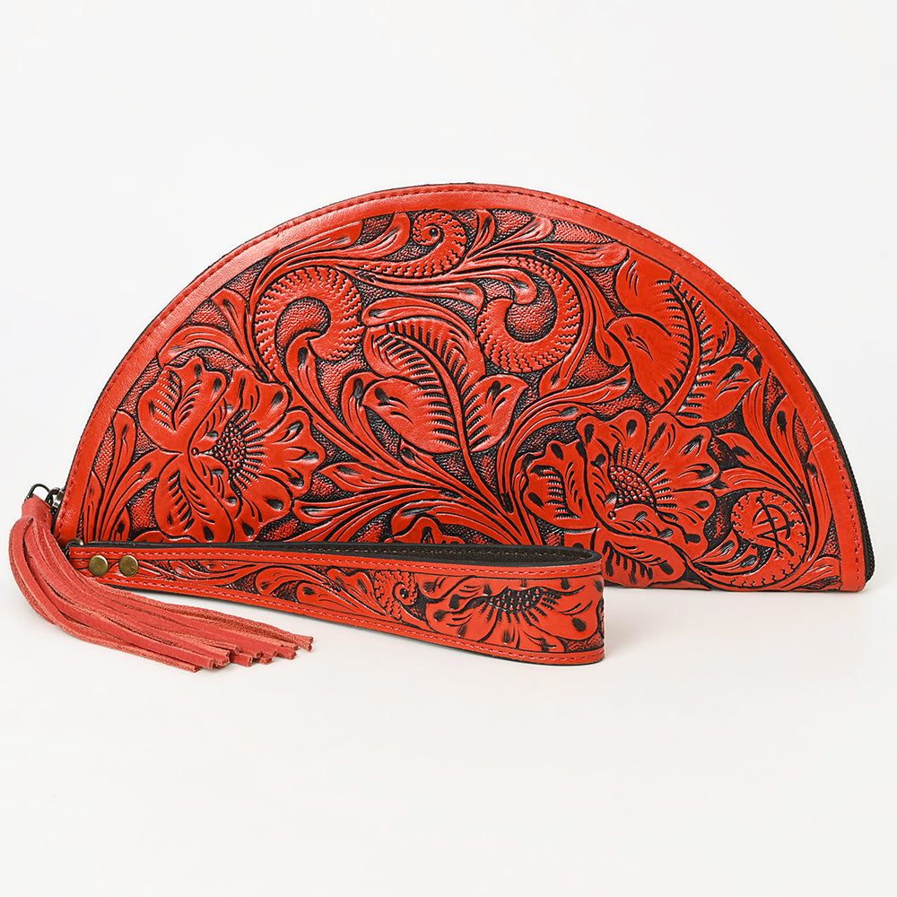 ADBG1233 American Darling Hand-Tooled Western Leather Taco Bag - Genuine Floral Carved Designer Wristlet