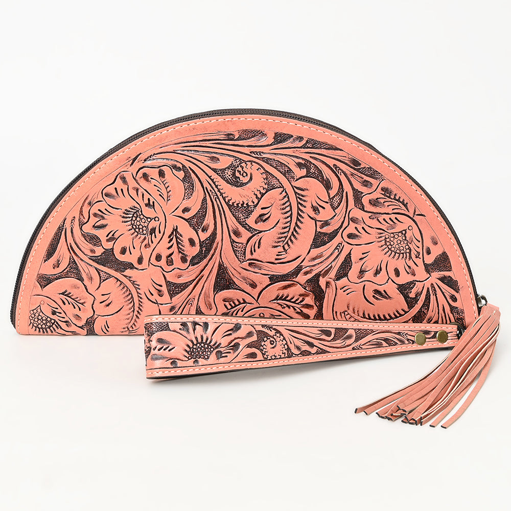 ADBG1233 American Darling Hand-Tooled Western Leather Taco Bag - Genuine Floral Carved Designer Wristlet