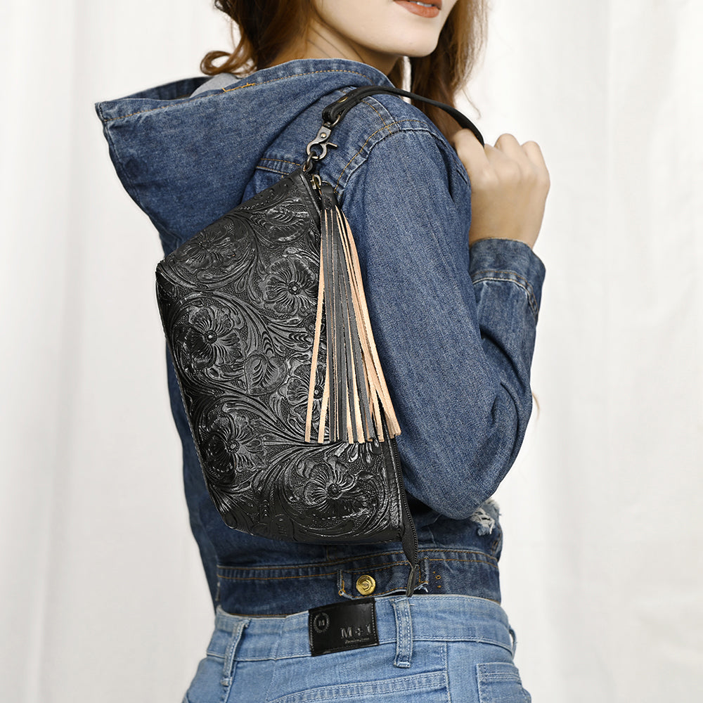 ADBG1234 American Darling Hand-Tooled Western Leather Wristlet Bag - Genuine Floral Carved Womens Clutch