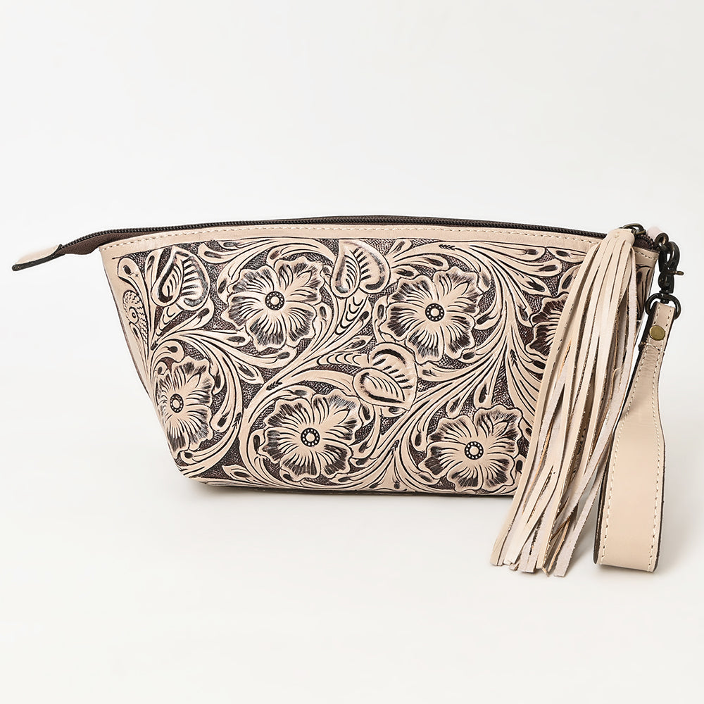 ADBG1234 American Darling Hand-Tooled Western Leather Wristlet Bag - Genuine Floral Carved Womens Clutch
