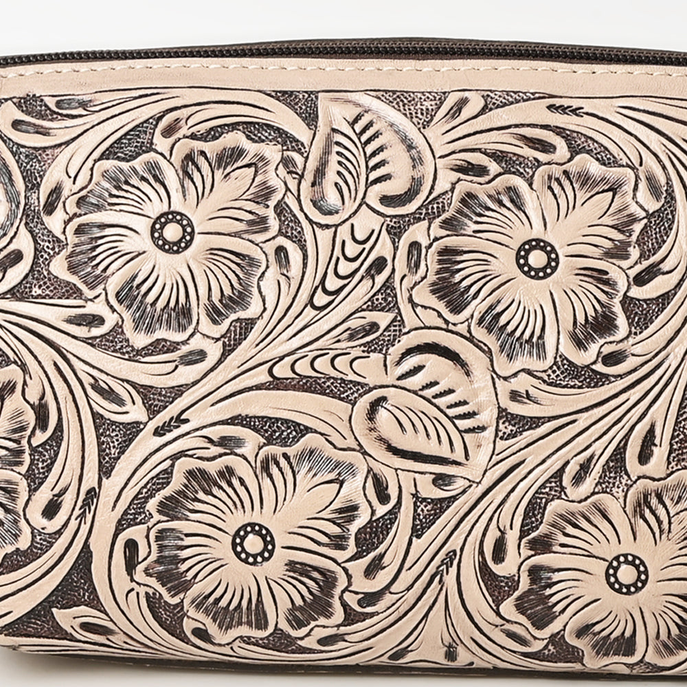 ADBG1234 American Darling Hand-Tooled Western Leather Wristlet Bag - Genuine Floral Carved Womens Clutch