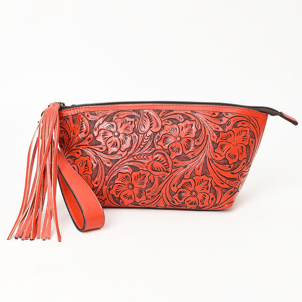 ADBG1234 American Darling Hand-Tooled Western Leather Wristlet Bag - Genuine Floral Carved Womens Clutch