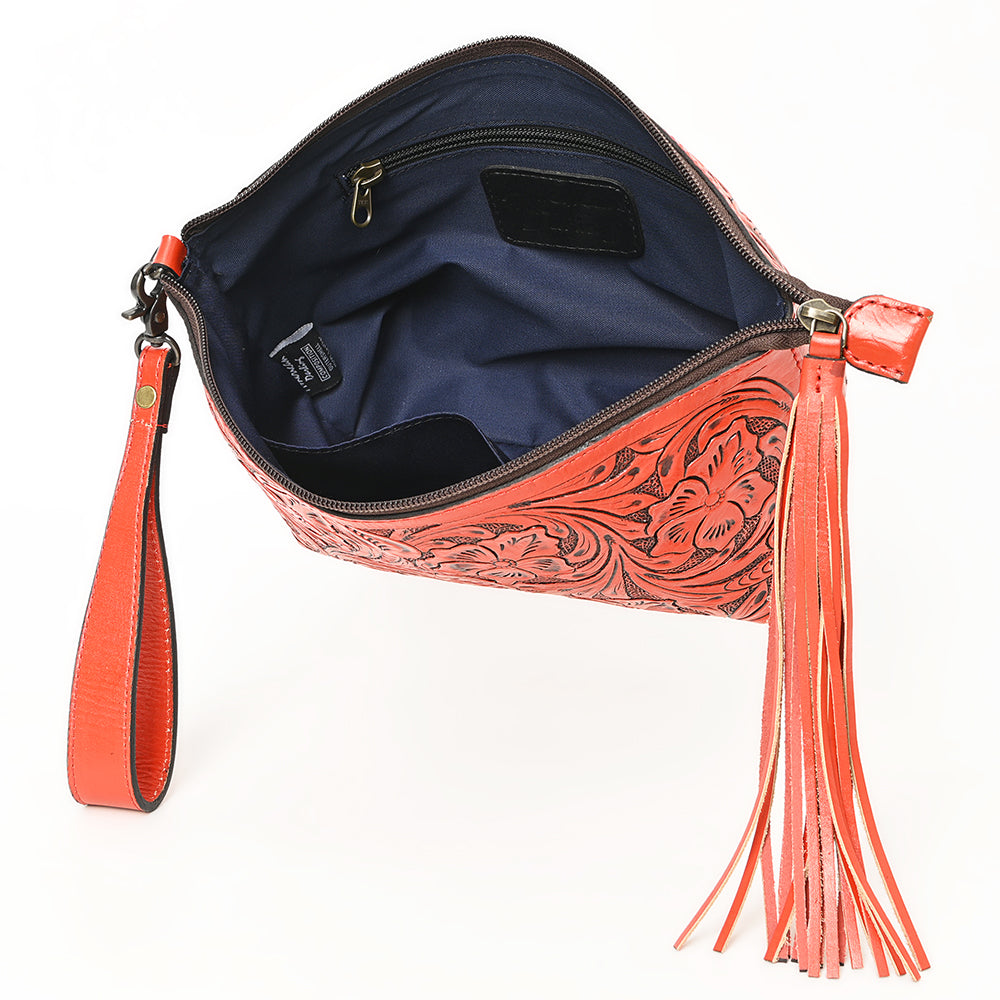 ADBG1234 American Darling Hand-Tooled Western Leather Wristlet Bag - Genuine Floral Carved Womens Clutch