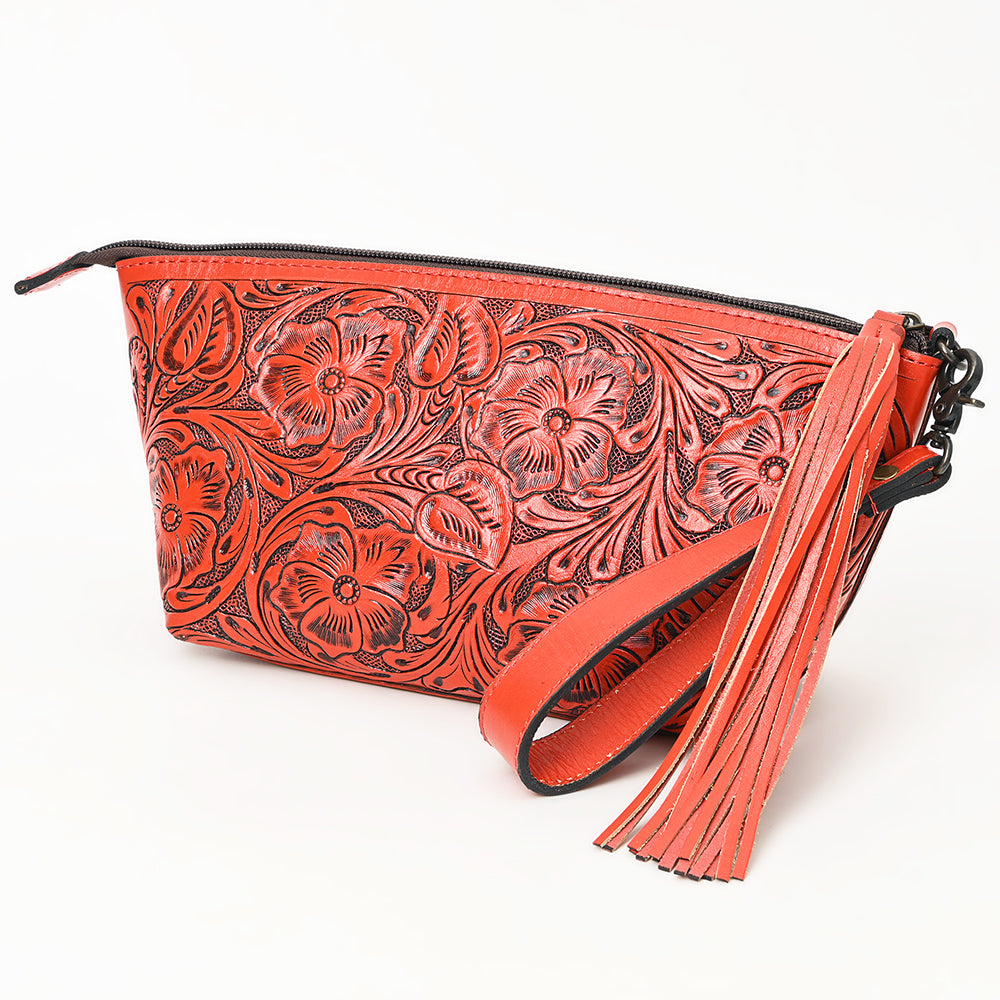 ADBG1234 American Darling Hand-Tooled Western Leather Wristlet Bag - Genuine Floral Carved Womens Clutch