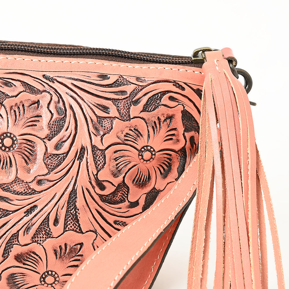 ADBG1234 American Darling Hand-Tooled Western Leather Wristlet Bag - Genuine Floral Carved Womens Clutch