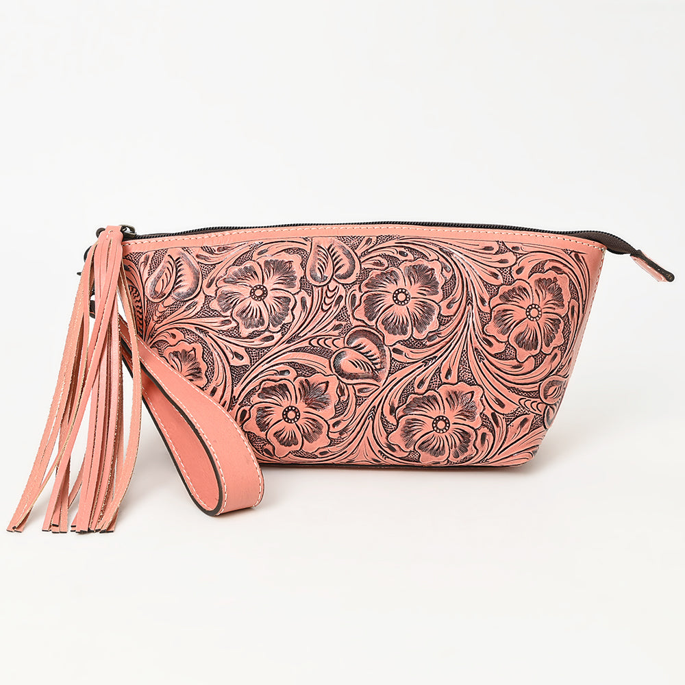 ADBG1234 American Darling Hand-Tooled Western Leather Wristlet Bag - Genuine Floral Carved Womens Clutch