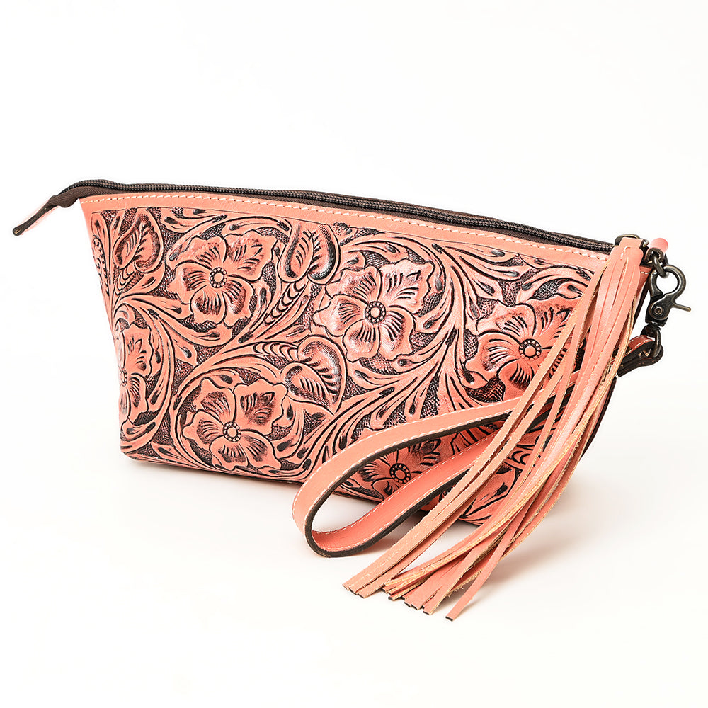 ADBG1234 American Darling Hand-Tooled Western Leather Wristlet Bag - Genuine Floral Carved Womens Clutch