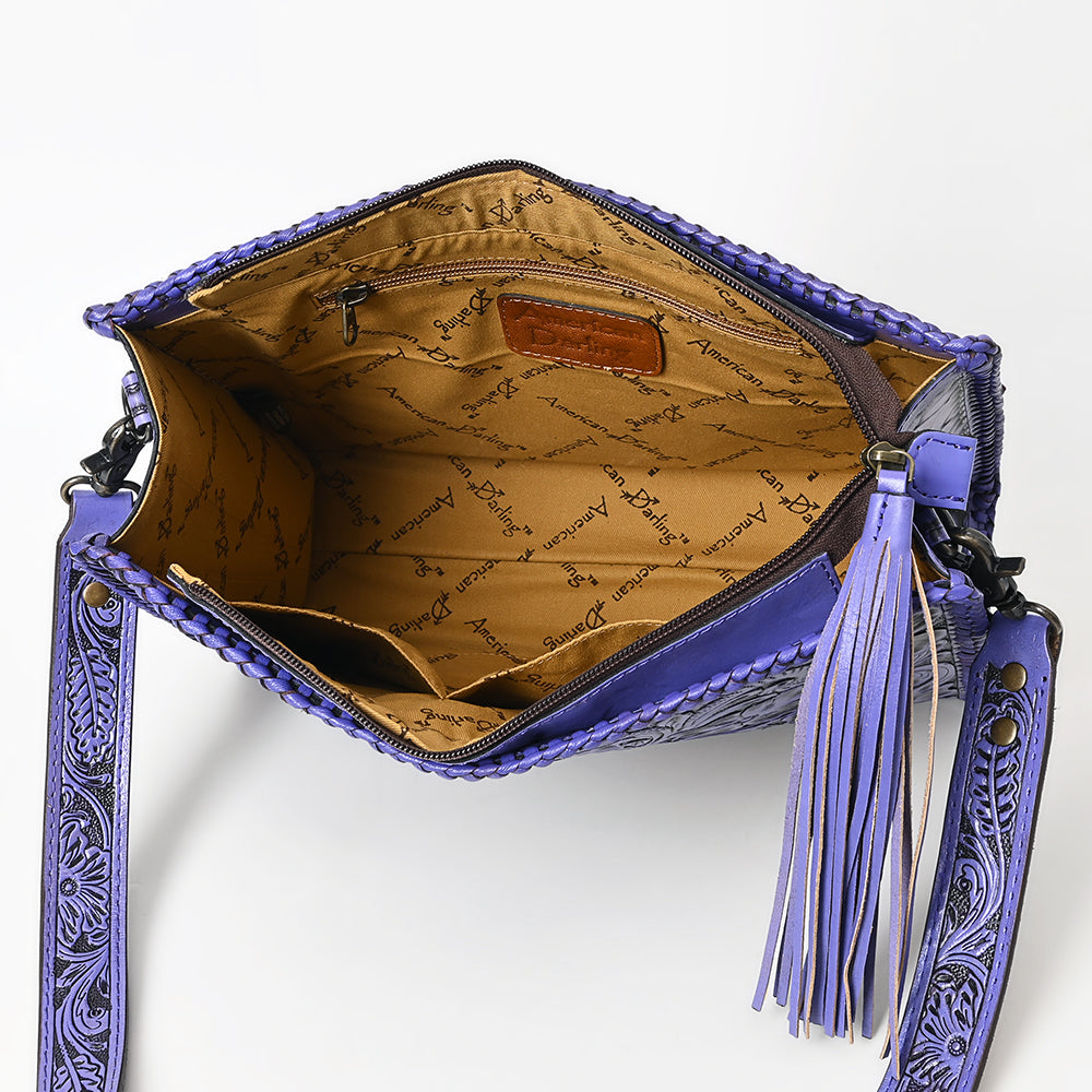 ADBG1235 American Darling Hand-Tooled Western Leather Crossbody Bag - Genuine Floral Carved Artisan Purse