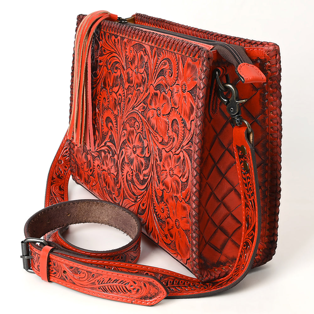 ADBG1235 American Darling Hand-Tooled Western Leather Crossbody Bag - Genuine Floral Carved Artisan Purse
