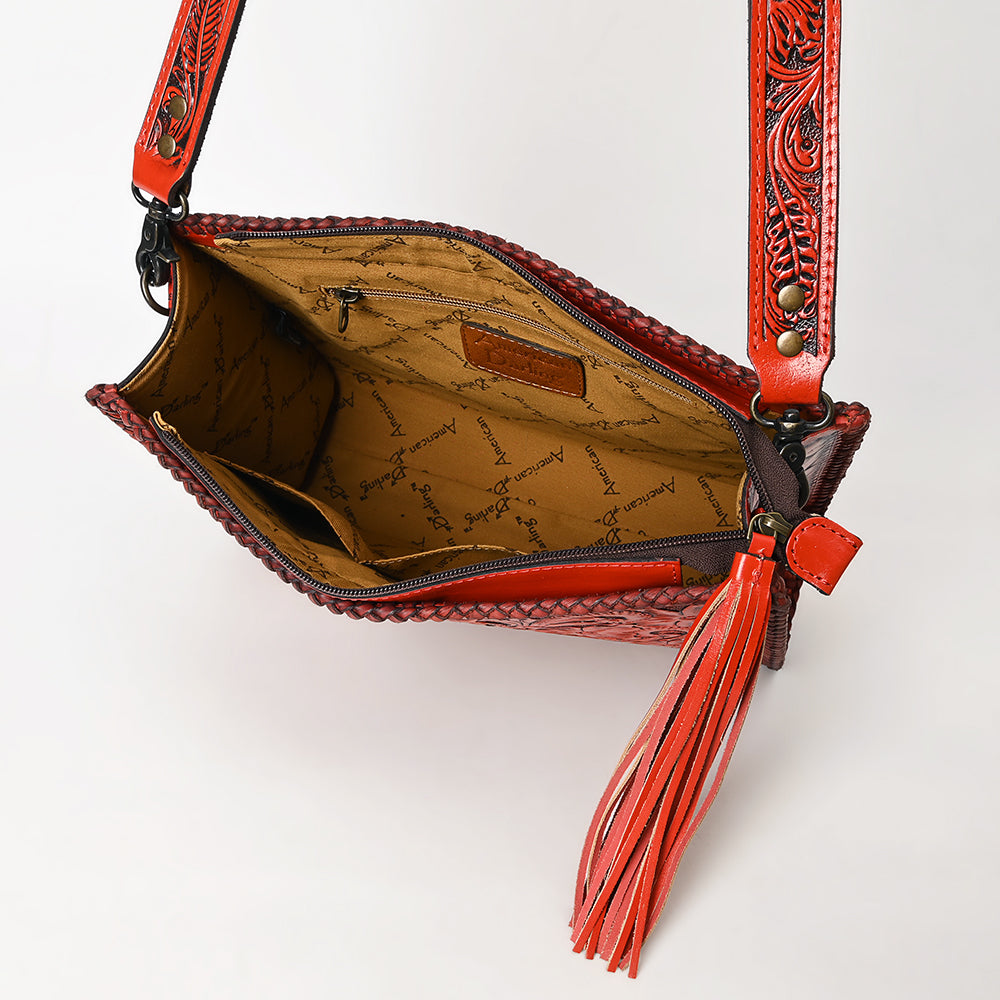 ADBG1235 American Darling Hand-Tooled Western Leather Crossbody Bag - Genuine Floral Carved Artisan Purse