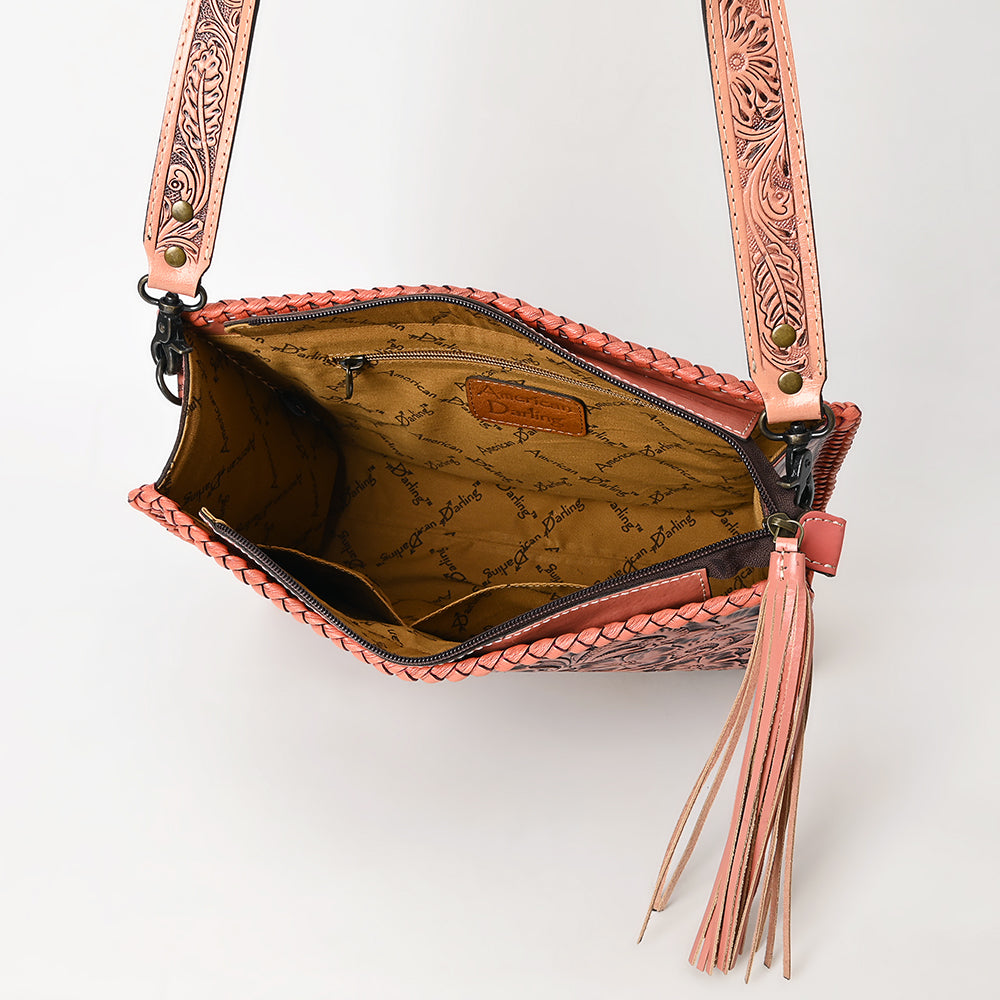 ADBG1235 American Darling Hand-Tooled Western Leather Crossbody Bag - Genuine Floral Carved Artisan Purse