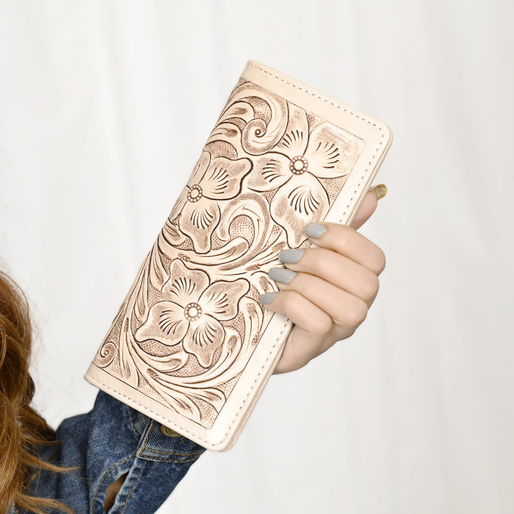 ADBG1269 American Darling Hand-Tooled Genuine Leather Western Wallet Handbag - Floral Carved Women’s Wallet