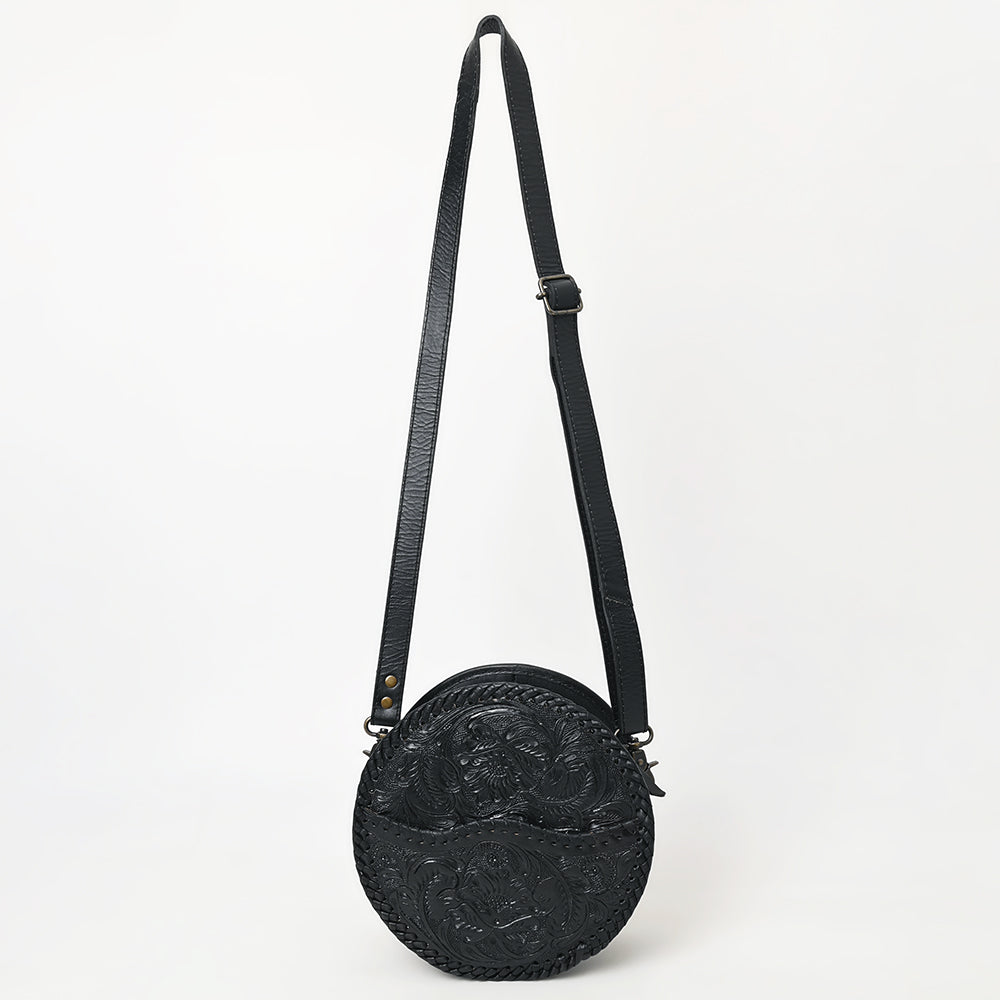 ADBG1461 American Darling Western Leather Canteen Bag with Hand-Tooled Floral Detailing - Genuine Leather Crossbody