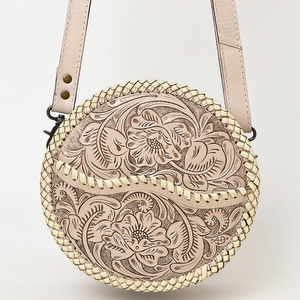 ADBG1461 American Darling Western Leather Canteen Bag with Hand-Tooled Floral Detailing - Genuine Leather Crossbody
