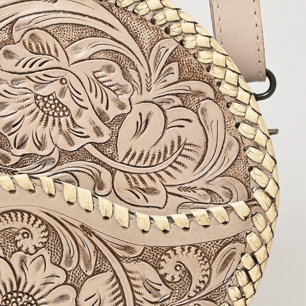 ADBG1461 American Darling Western Leather Canteen Bag with Hand-Tooled Floral Detailing - Genuine Leather Crossbody