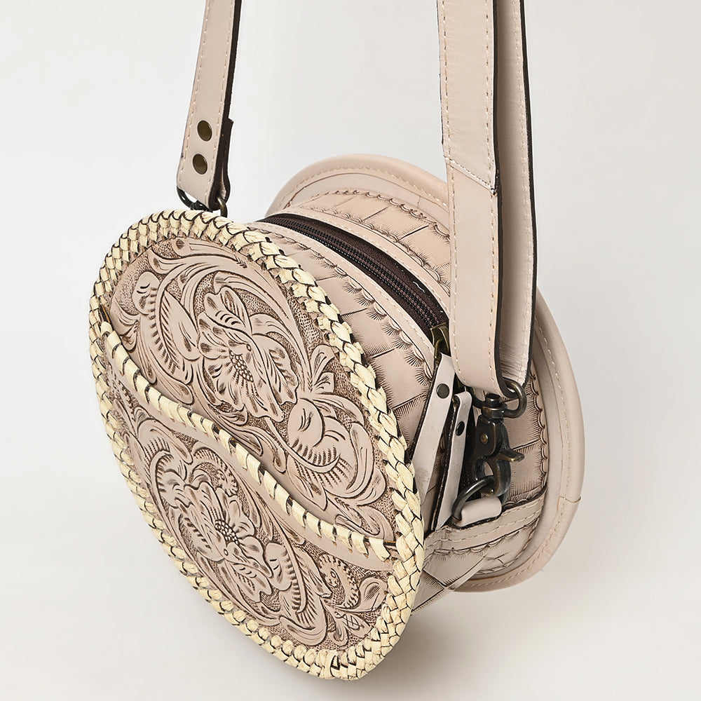 ADBG1461 American Darling Western Leather Canteen Bag with Hand-Tooled Floral Detailing - Genuine Leather Crossbody