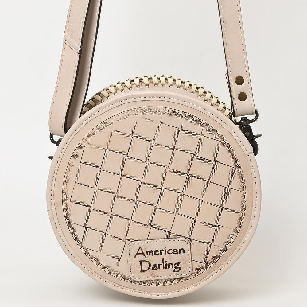 ADBG1461 American Darling Western Leather Canteen Bag with Hand-Tooled Floral Detailing - Genuine Leather Crossbody