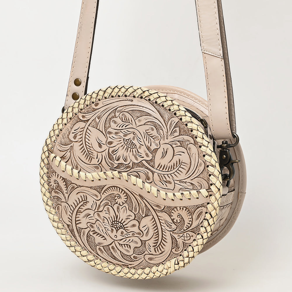 ADBG1461 American Darling Western Leather Canteen Bag with Hand-Tooled Floral Detailing - Genuine Leather Crossbody