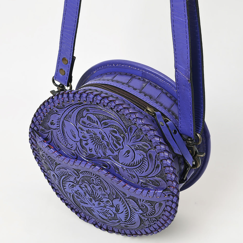 ADBG1461 American Darling Western Leather Canteen Bag with Hand-Tooled Floral Detailing - Genuine Leather Crossbody