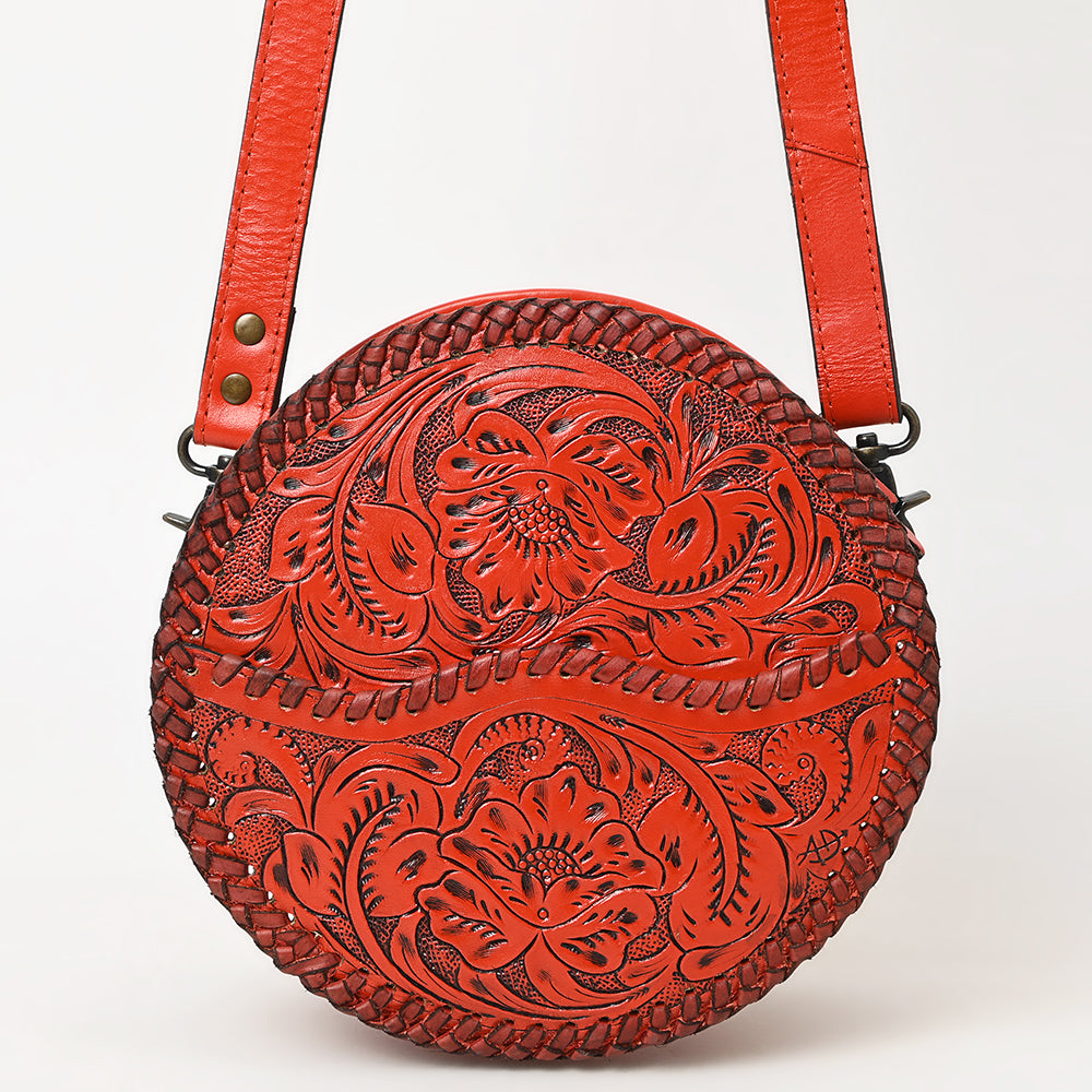 ADBG1461 American Darling Western Leather Canteen Bag with Hand-Tooled Floral Detailing - Genuine Leather Crossbody