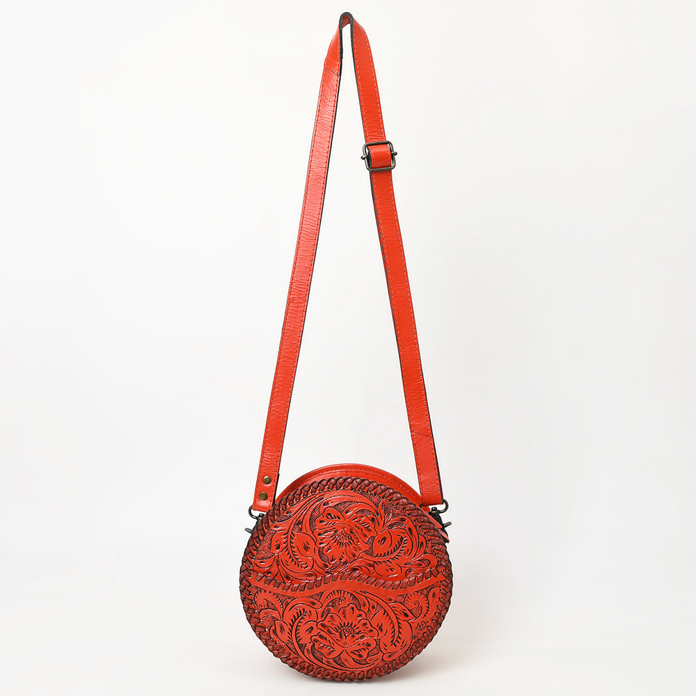 ADBG1461 American Darling Western Leather Canteen Bag with Hand-Tooled Floral Detailing - Genuine Leather Crossbody
