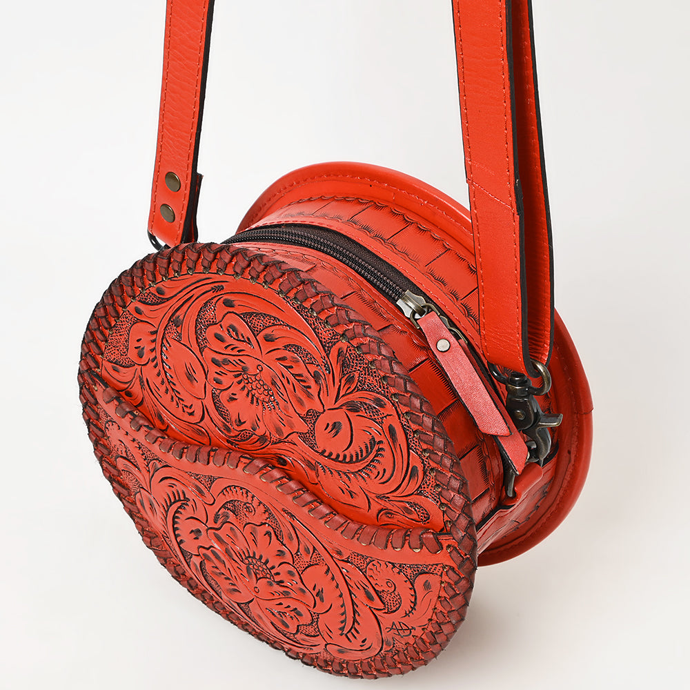 ADBG1461 American Darling Western Leather Canteen Bag with Hand-Tooled Floral Detailing - Genuine Leather Crossbody