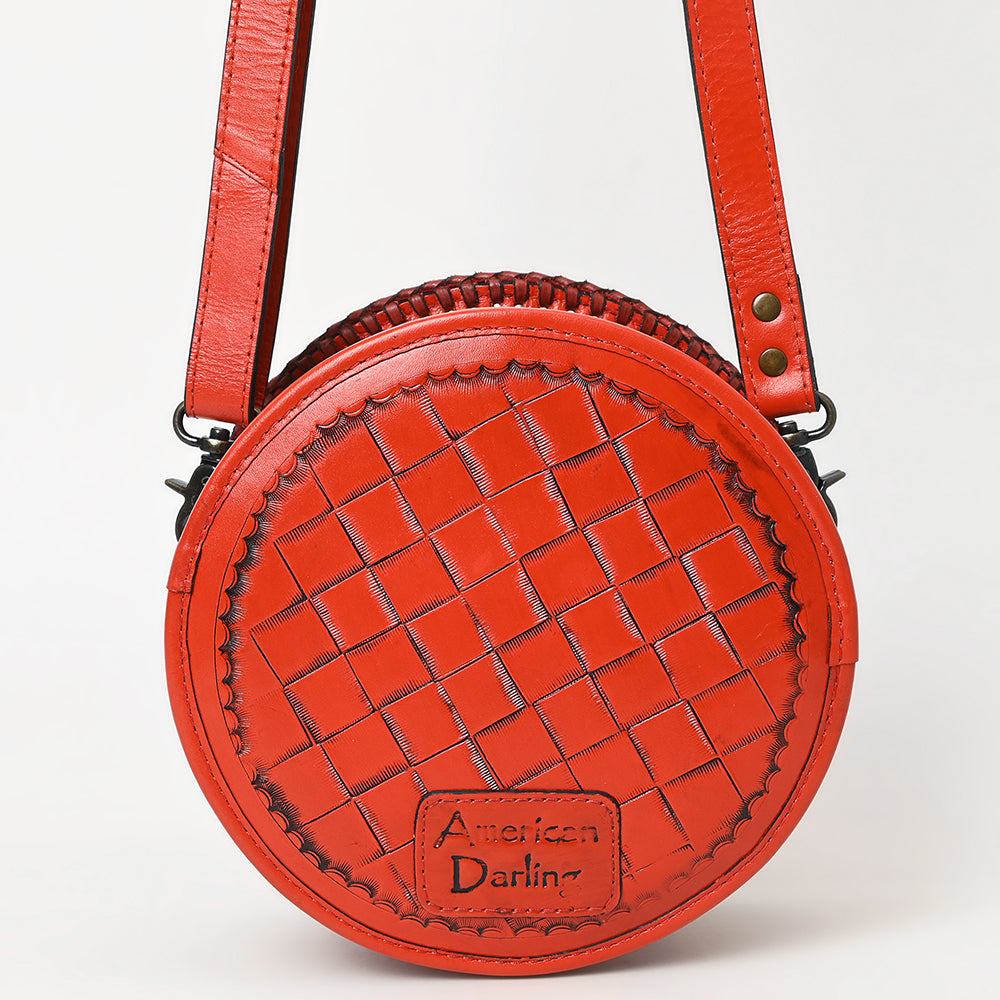 ADBG1461 American Darling Western Leather Canteen Bag with Hand-Tooled Floral Detailing - Genuine Leather Crossbody