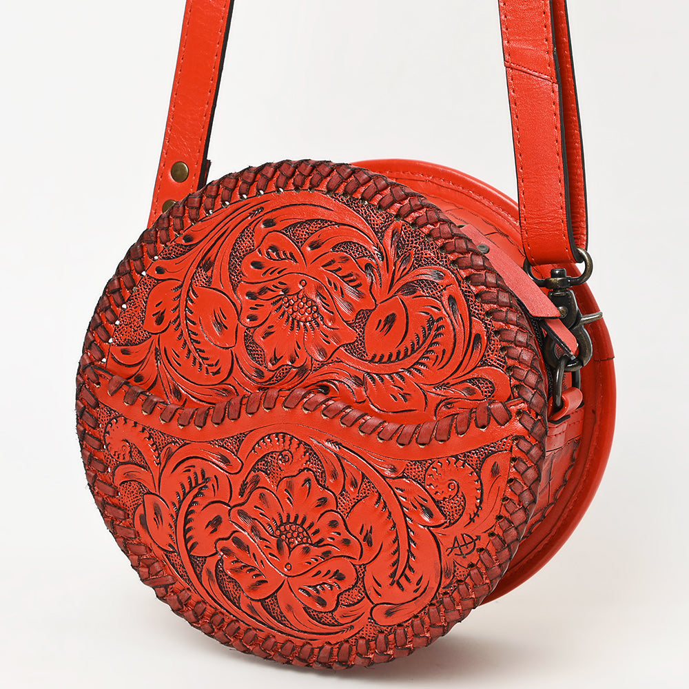 ADBG1461 American Darling Western Leather Canteen Bag with Hand-Tooled Floral Detailing - Genuine Leather Crossbody