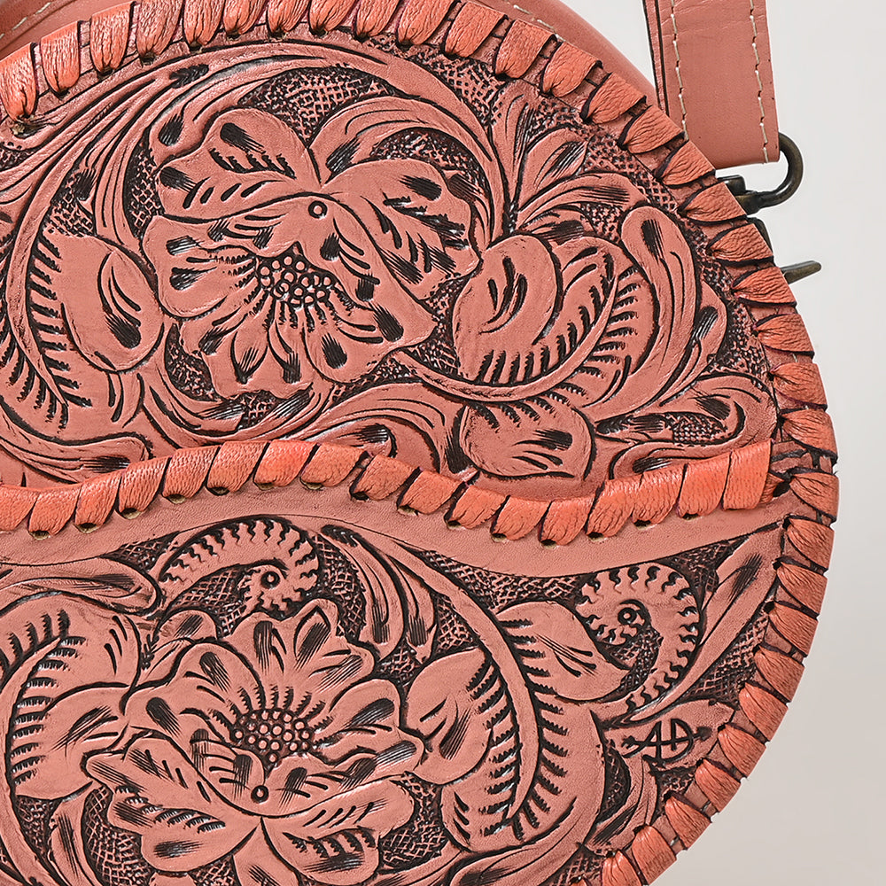 ADBG1461 American Darling Western Leather Canteen Bag with Hand-Tooled Floral Detailing - Genuine Leather Crossbody