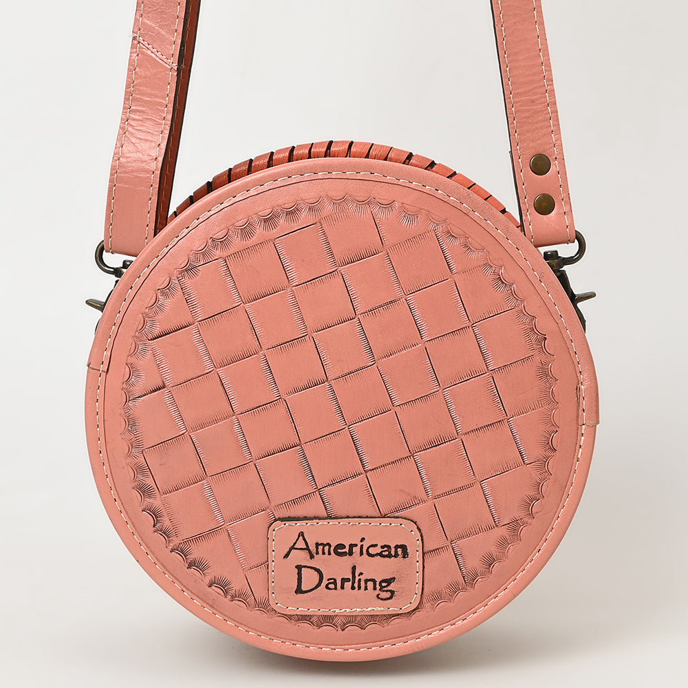 ADBG1461 American Darling Western Leather Canteen Bag with Hand-Tooled Floral Detailing - Genuine Leather Crossbody