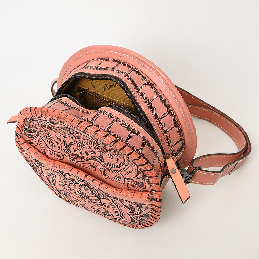 ADBG1461 American Darling Western Leather Canteen Bag with Hand-Tooled Floral Detailing - Genuine Leather Crossbody