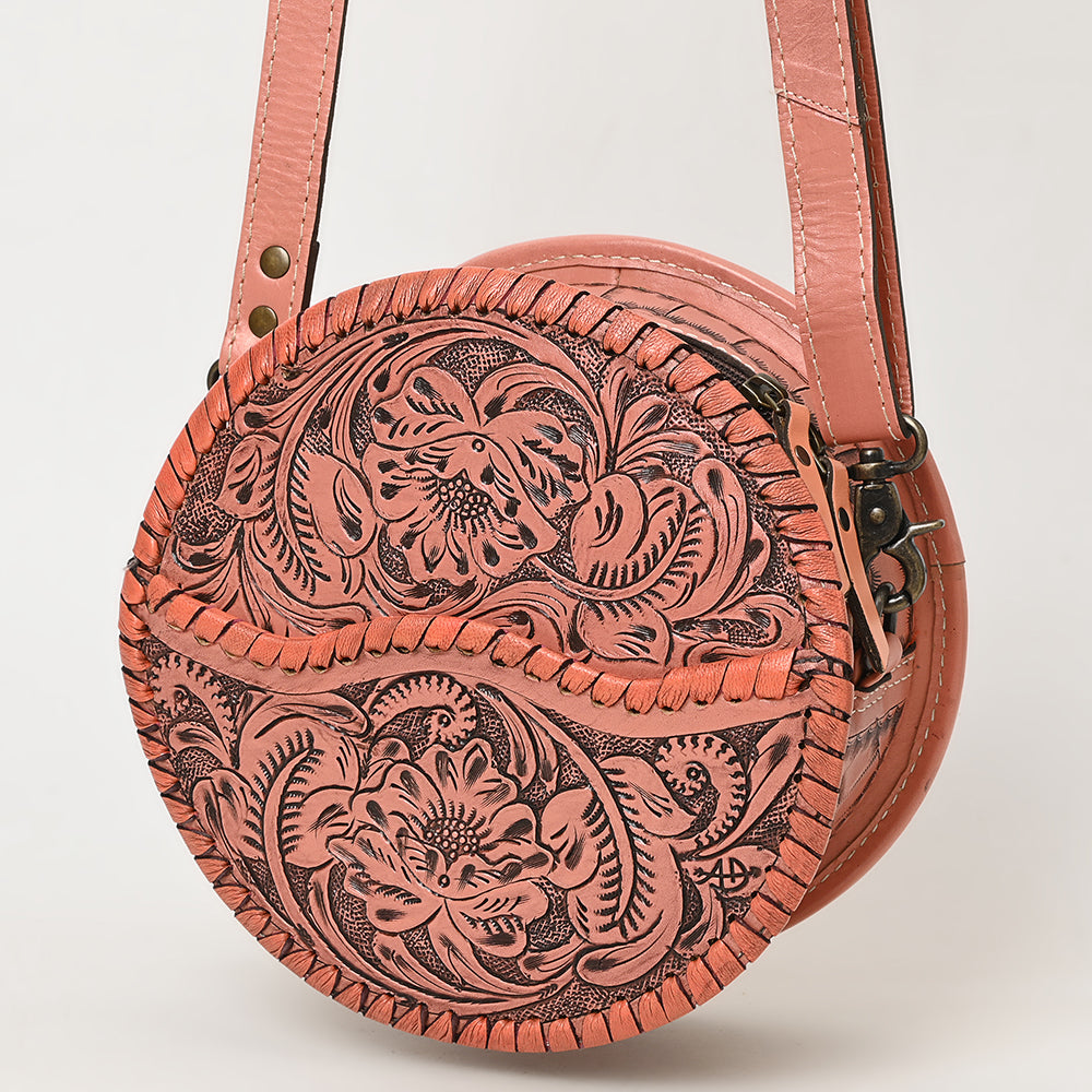 ADBG1461 American Darling Western Leather Canteen Bag with Hand-Tooled Floral Detailing - Genuine Leather Crossbody