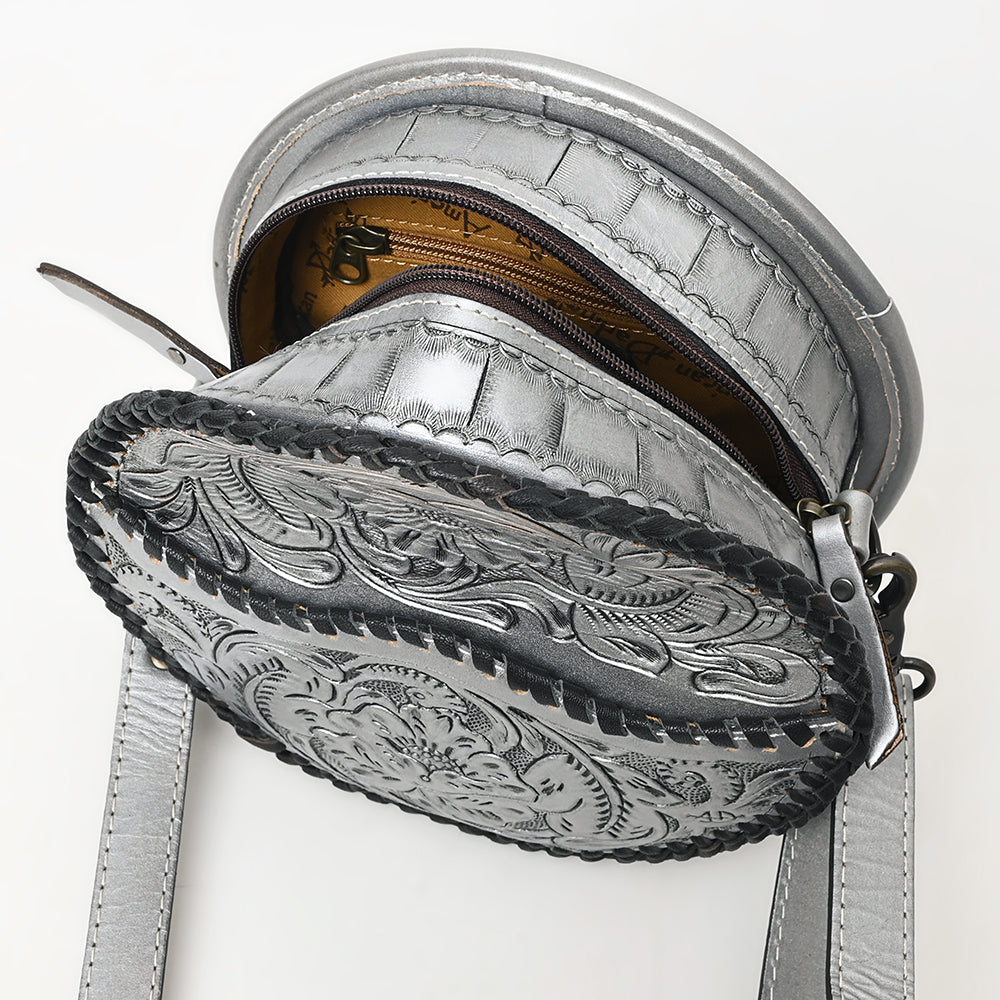 ADBG1461 American Darling Western Leather Canteen Bag with Hand-Tooled Floral Detailing - Genuine Leather Crossbody