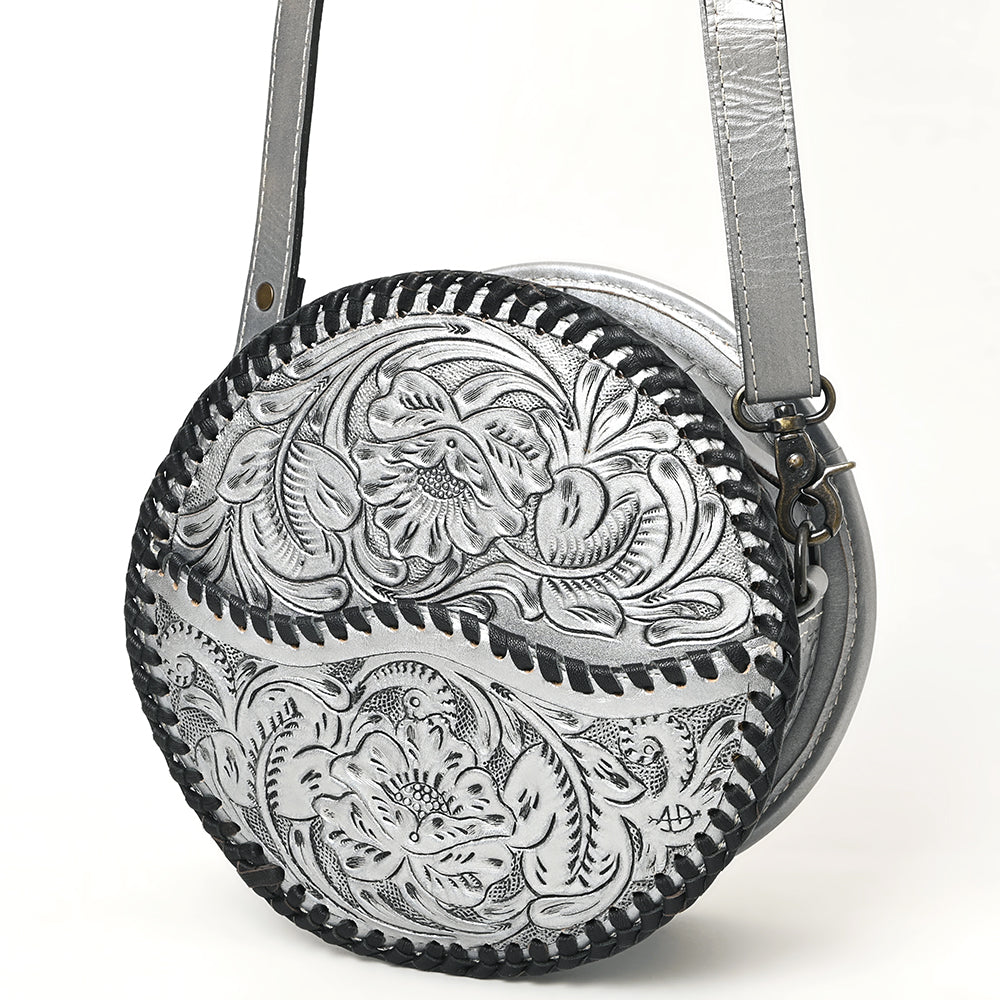 ADBG1461 American Darling Western Leather Canteen Bag with Hand-Tooled Floral Detailing - Genuine Leather Crossbody