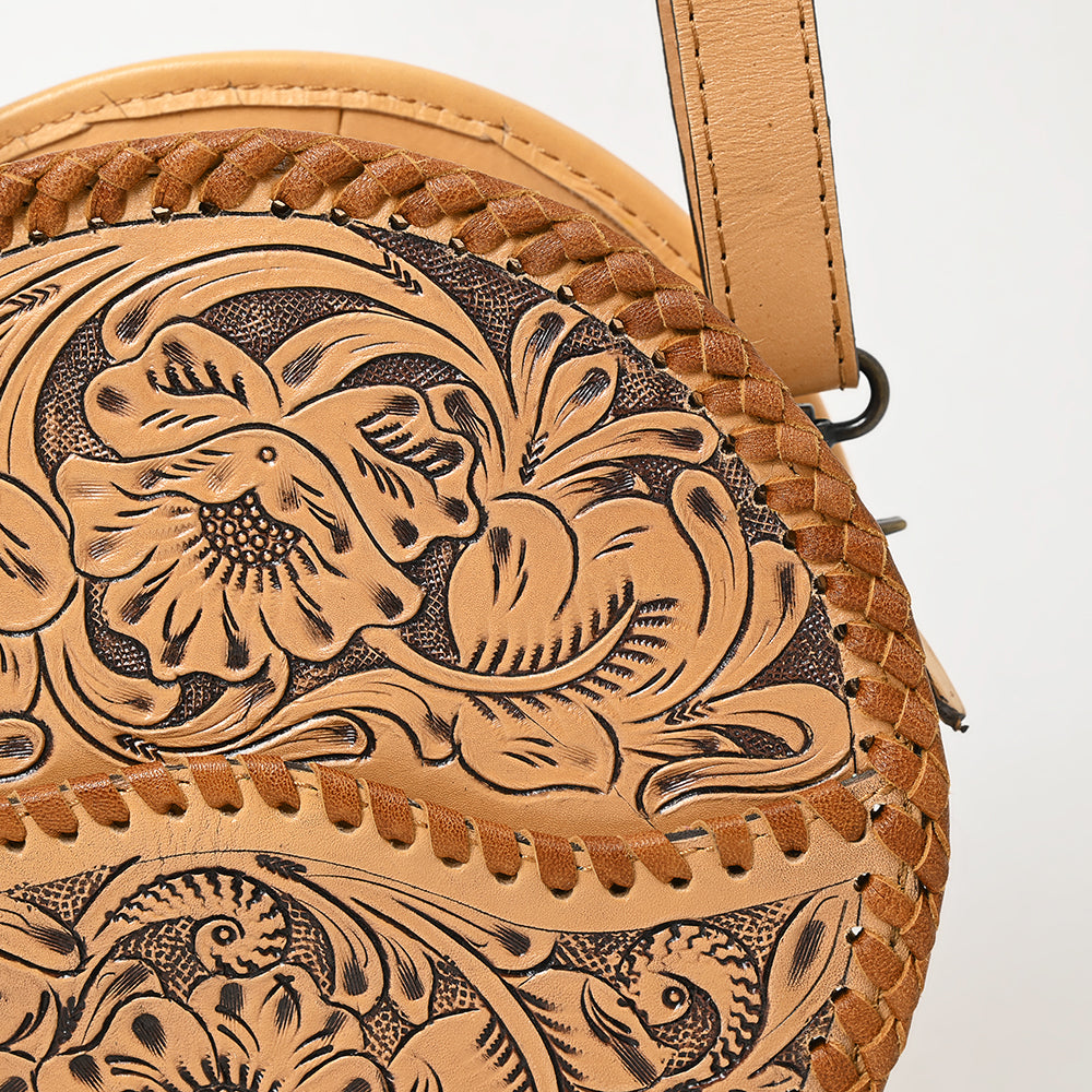 ADBG1461 American Darling Western Leather Canteen Bag with Hand-Tooled Floral Detailing - Genuine Leather Crossbody
