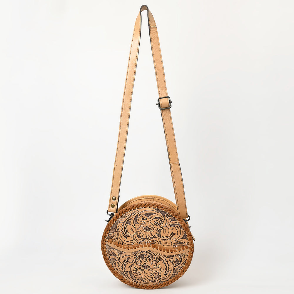 ADBG1461 American Darling Western Leather Canteen Bag with Hand-Tooled Floral Detailing - Genuine Leather Crossbody