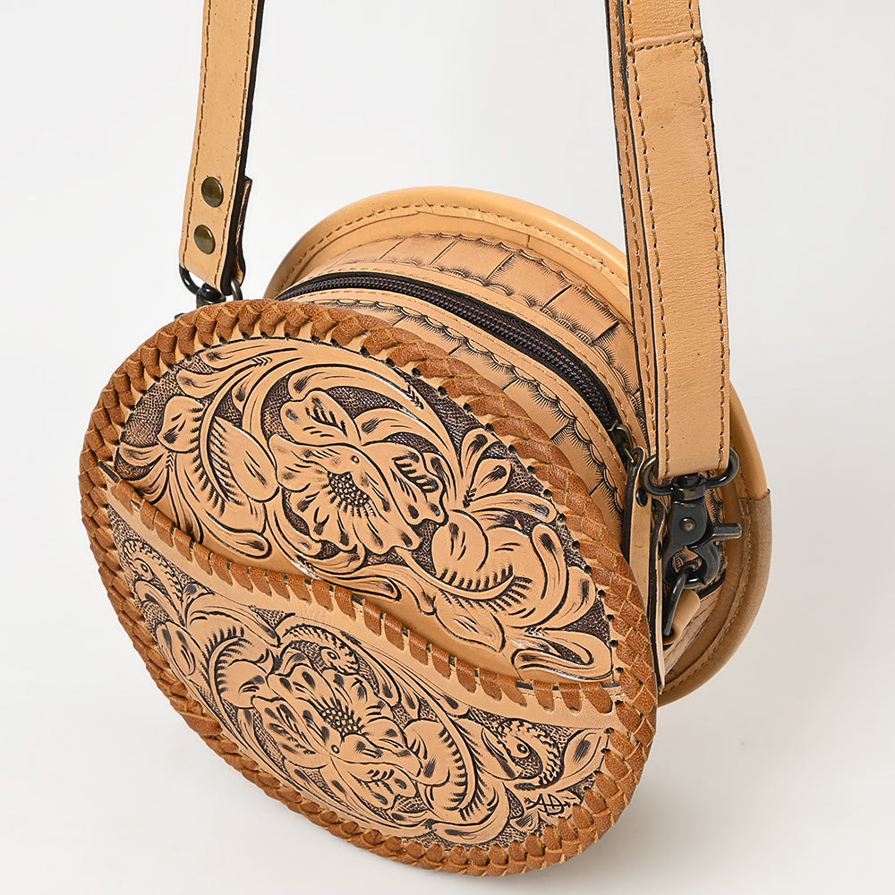 ADBG1461 American Darling Western Leather Canteen Bag with Hand-Tooled Floral Detailing - Genuine Leather Crossbody