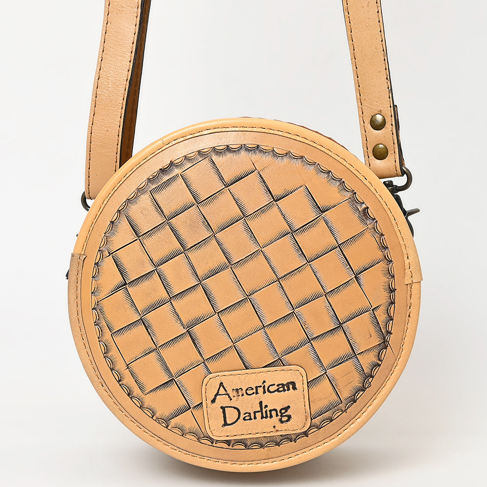ADBG1461 American Darling Western Leather Canteen Bag with Hand-Tooled Floral Detailing - Genuine Leather Crossbody