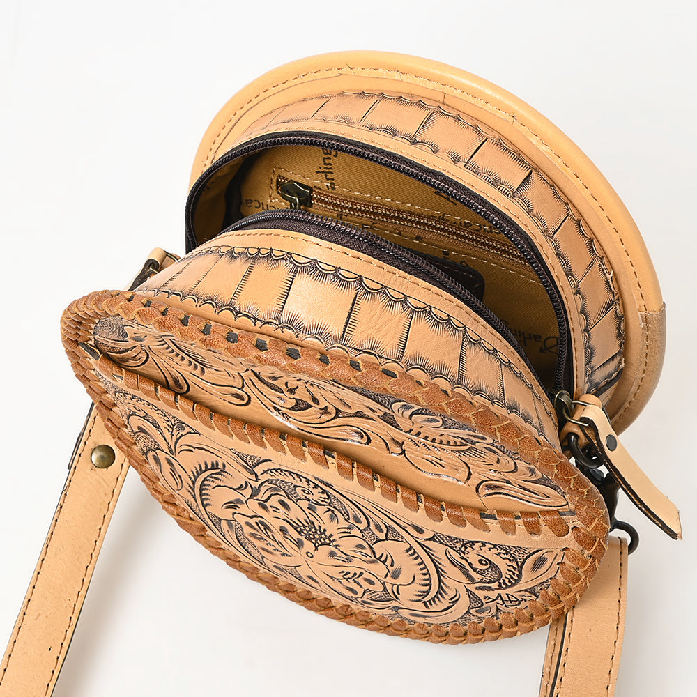ADBG1461 American Darling Western Leather Canteen Bag with Hand-Tooled Floral Detailing - Genuine Leather Crossbody