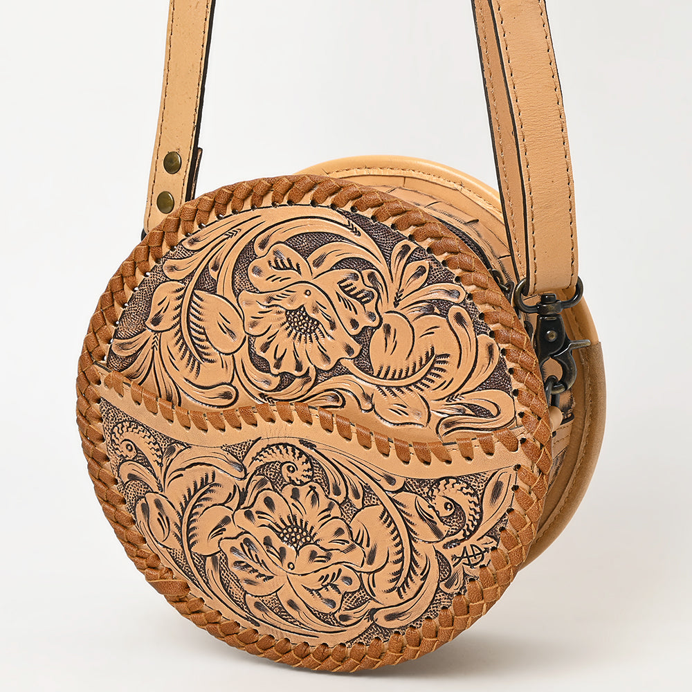 ADBG1461 American Darling Western Leather Canteen Bag with Hand-Tooled Floral Detailing - Genuine Leather Crossbody