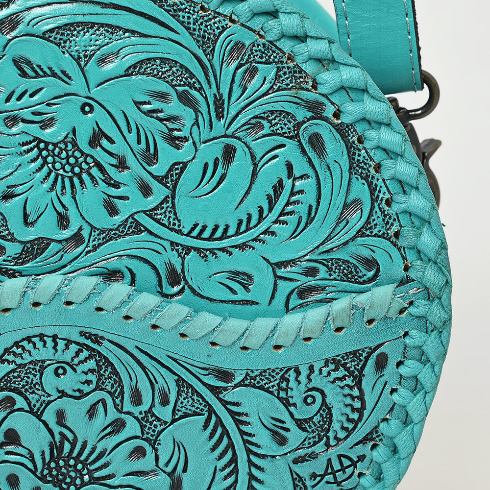 ADBG1461 American Darling Western Leather Canteen Bag with Hand-Tooled Floral Detailing - Genuine Leather Crossbody