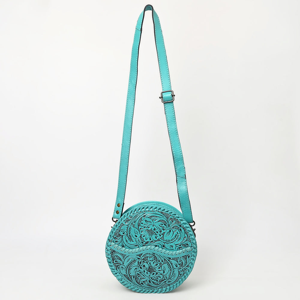 ADBG1461 American Darling Western Leather Canteen Bag with Hand-Tooled Floral Detailing - Genuine Leather Crossbody