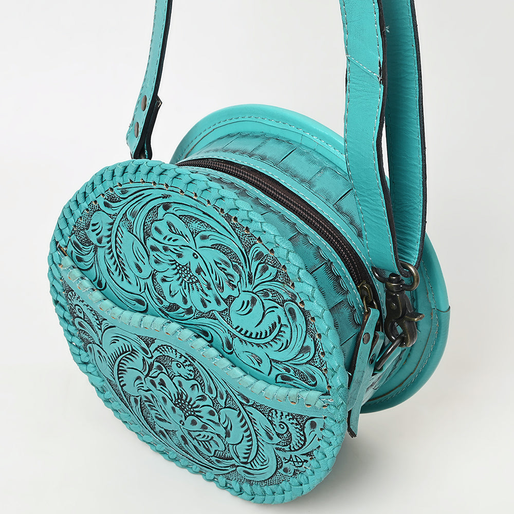 ADBG1461 American Darling Western Leather Canteen Bag with Hand-Tooled Floral Detailing - Genuine Leather Crossbody