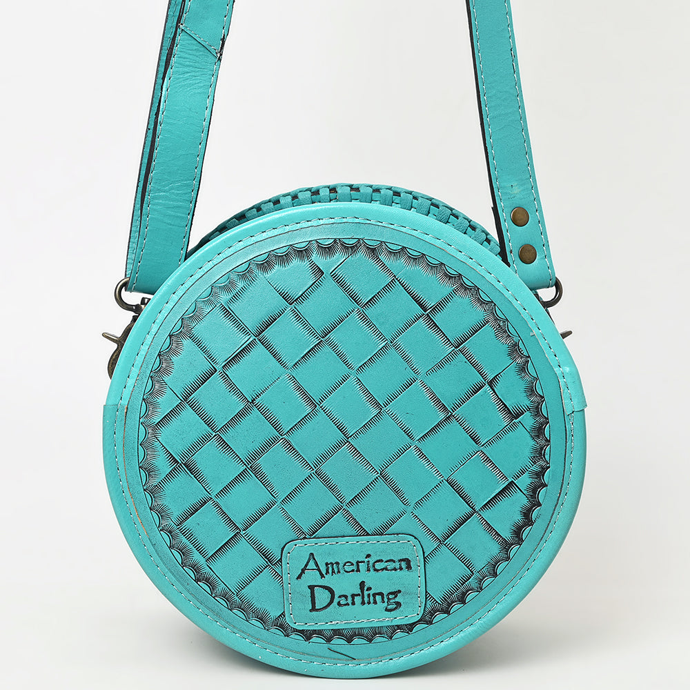 ADBG1461 American Darling Western Leather Canteen Bag with Hand-Tooled Floral Detailing - Genuine Leather Crossbody