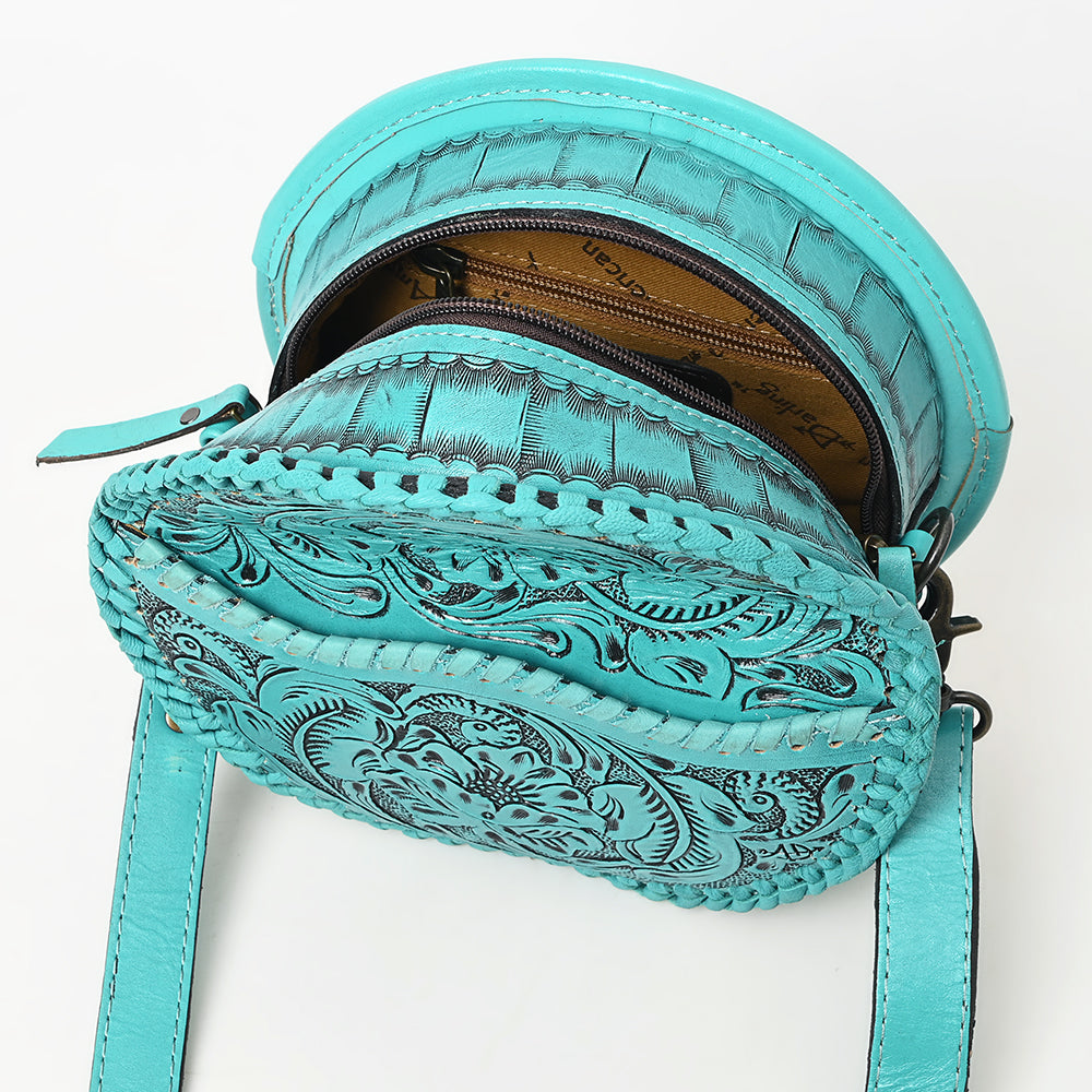 ADBG1461 American Darling Western Leather Canteen Bag with Hand-Tooled Floral Detailing - Genuine Leather Crossbody