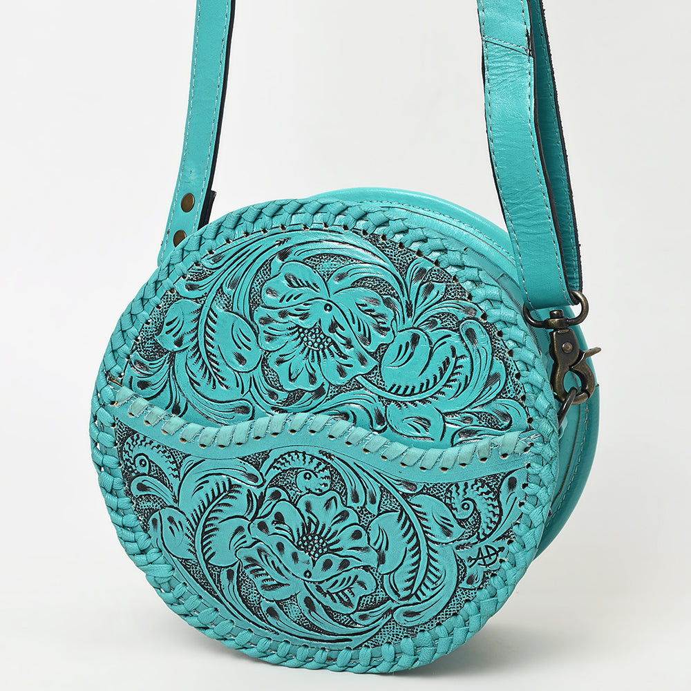 ADBG1461 American Darling Western Leather Canteen Bag with Hand-Tooled Floral Detailing - Genuine Leather Crossbody