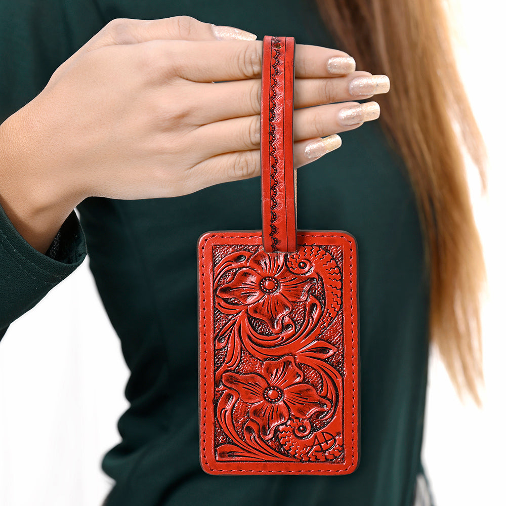 ADBG1462 American Darling Western Leather Hand-Tooled Card Holder with Strap - Genuine Leather Travel ID Tag