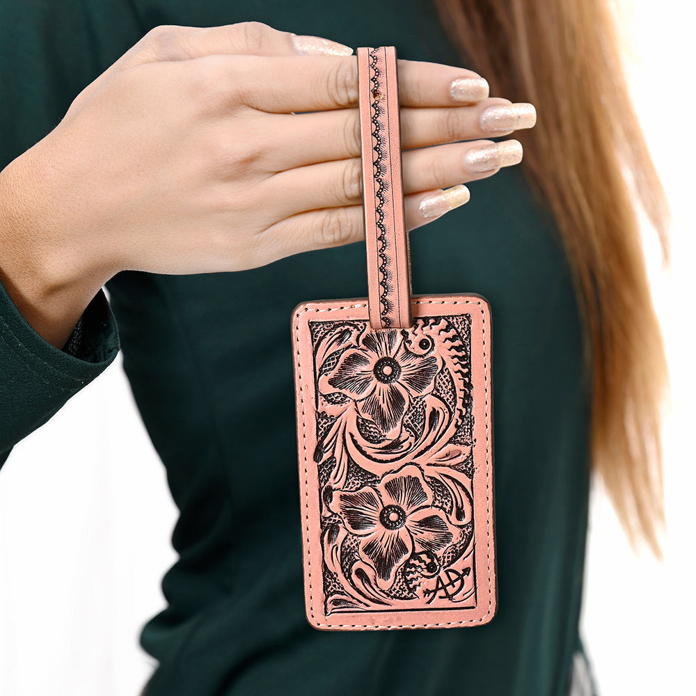 ADBG1462 American Darling Western Leather Hand-Tooled Card Holder with Strap - Genuine Leather Travel ID Tag