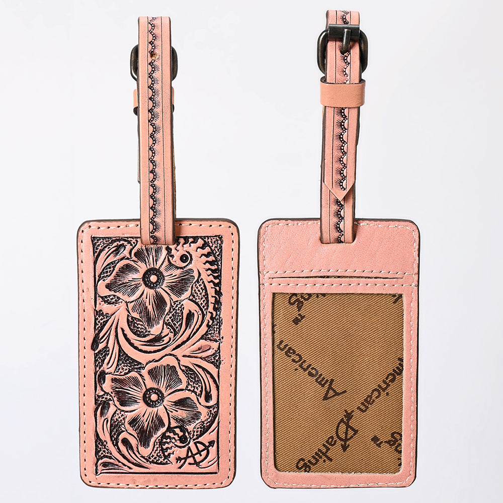 ADBG1462 American Darling Western Leather Hand-Tooled Card Holder with Strap - Genuine Leather Travel ID Tag