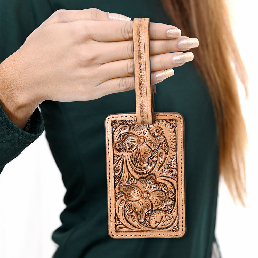 ADBG1462 American Darling Western Leather Hand-Tooled Card Holder with Strap - Genuine Leather Travel ID Tag
